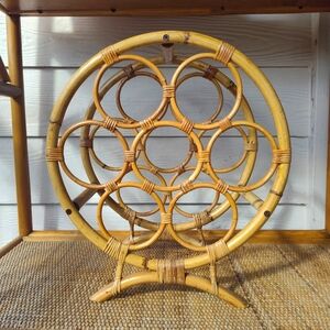 Vintage Rattan Bottle Rack